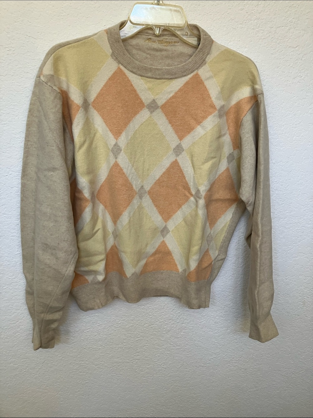 Hogan Beige, Peach & Cream Argyle Crewneck Sweater